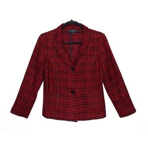 Talbots Plaid Houndstooth Red and Black Unstructured Wool Jacket